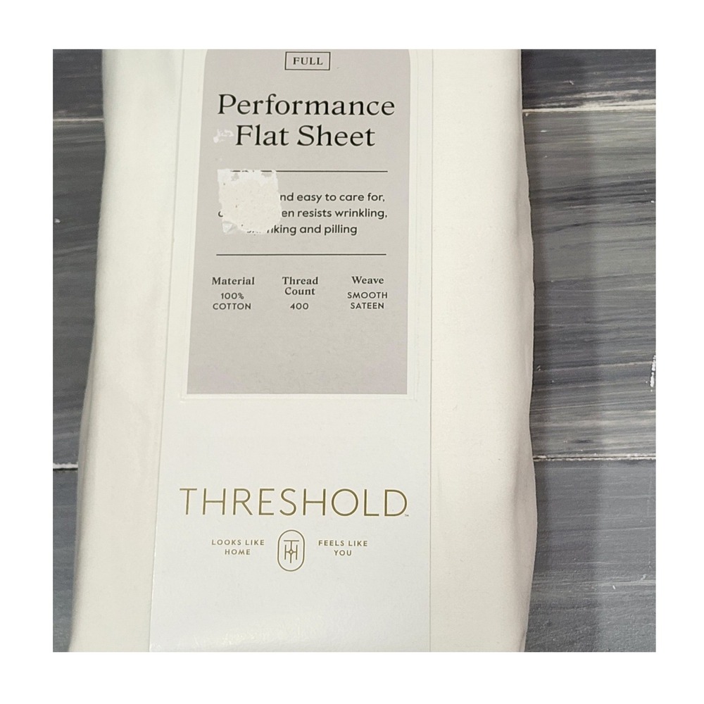 Threshold Performance Full Flat Sheet 400 Thread Count Cotton Sateen‎ Sour Cream